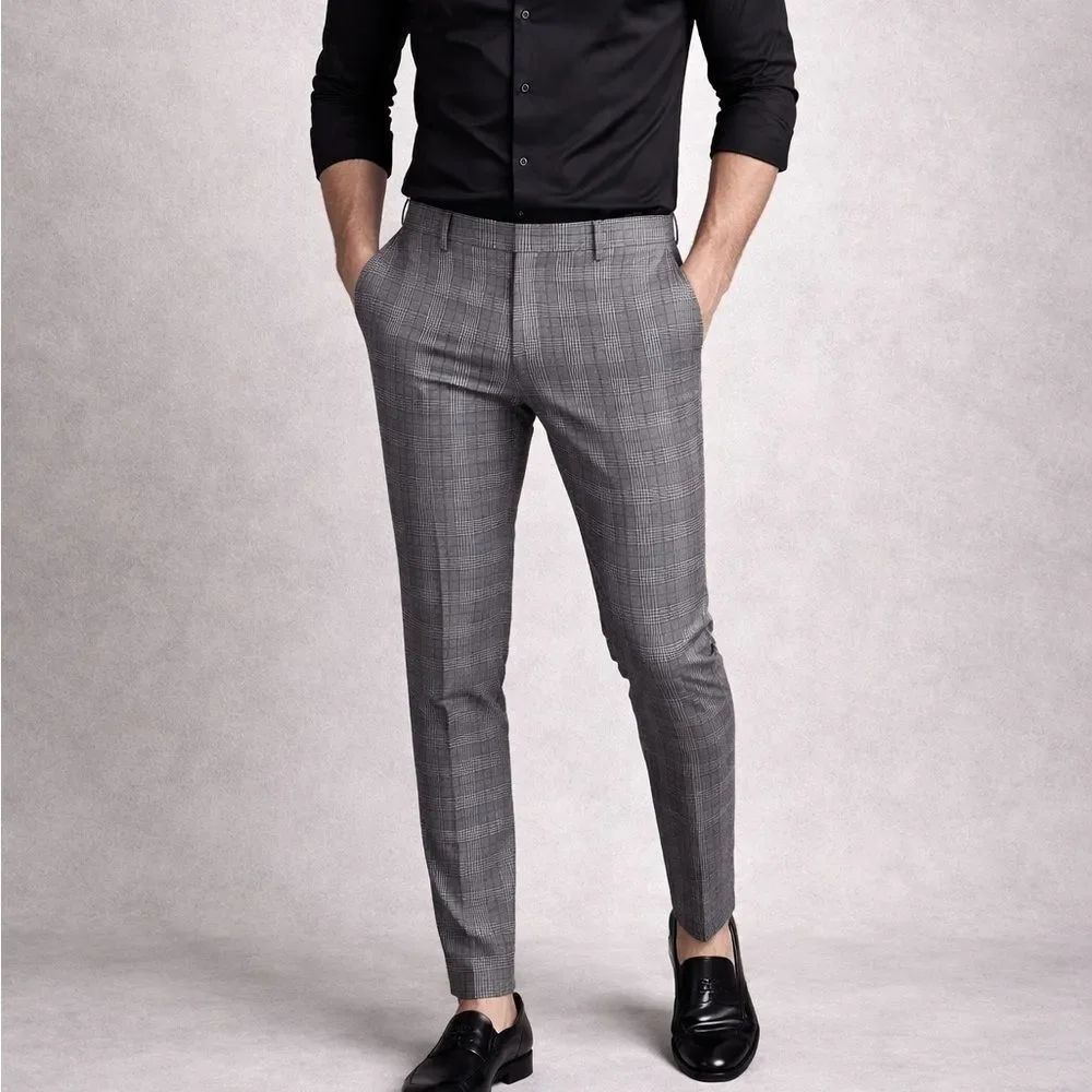 H&M Gray Glen Plaid Skinny Fit Dress Pants 33R